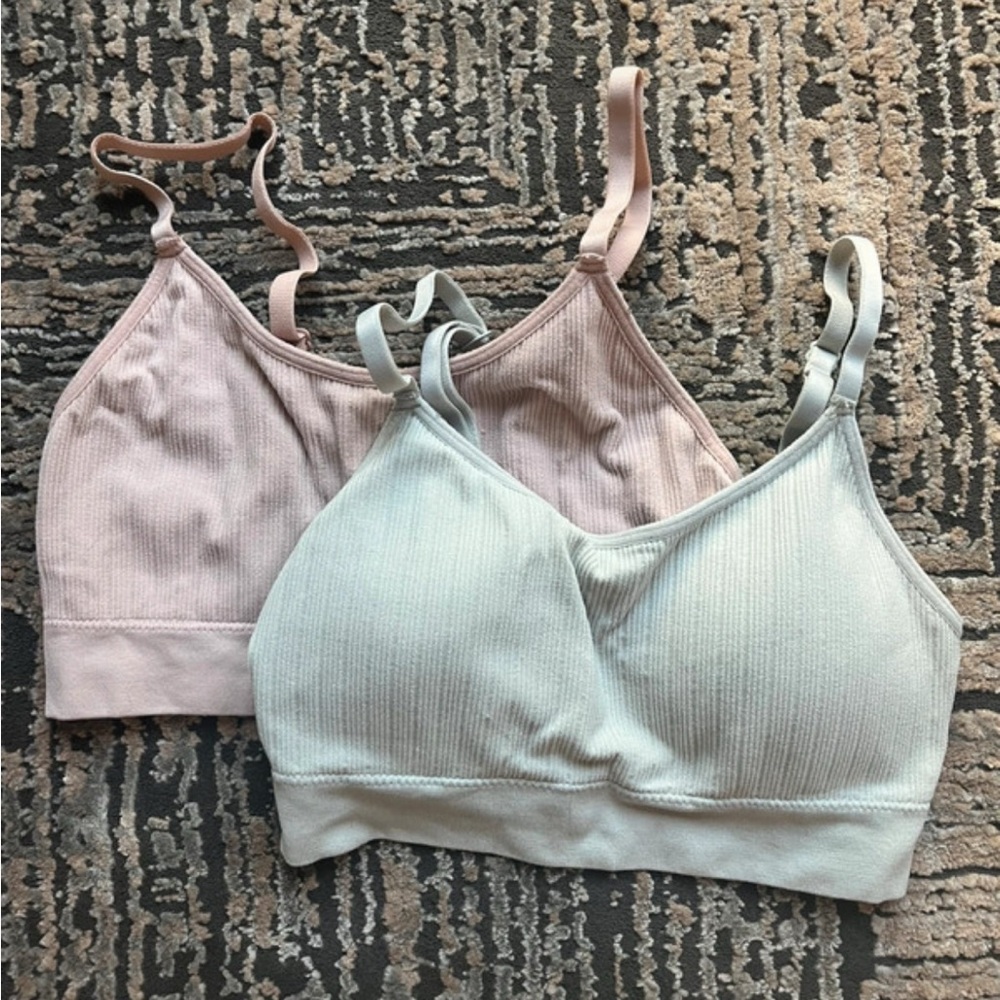 Seamless Ribbed Bralette Set - Pink and Blue